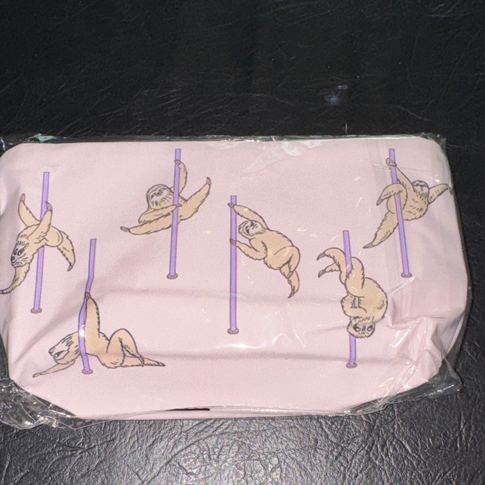 Pink Sloth Print Cosmetic Pouch NEW